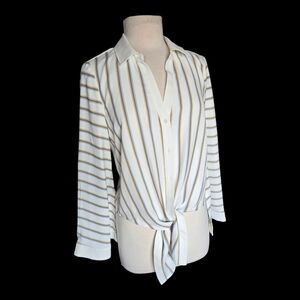 Vince Camuto Cream and Tan Striped Button Down Shirt